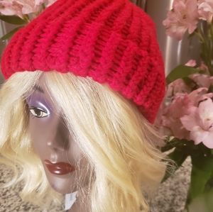 Red crimson crochet childrens/kids winter hat
